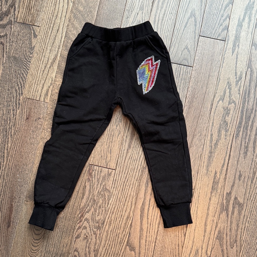 Kids Black Joggers with Lightning Bolt Patch